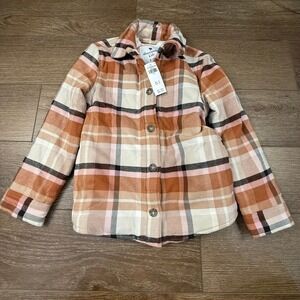 Abercrombie Kids Girls Plaid Lined Shirt Jacket Shacket 9/10 Button Front Brown